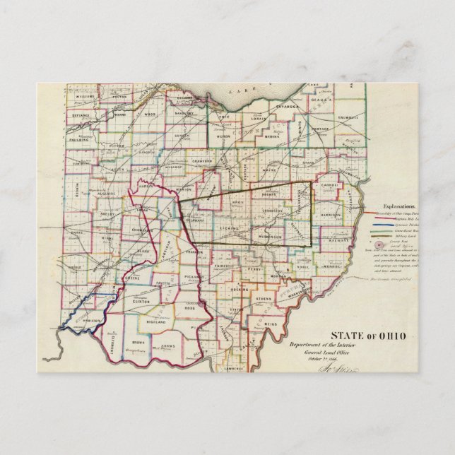 Postale Carte vintage de l'Ohio (1866) (Devant)