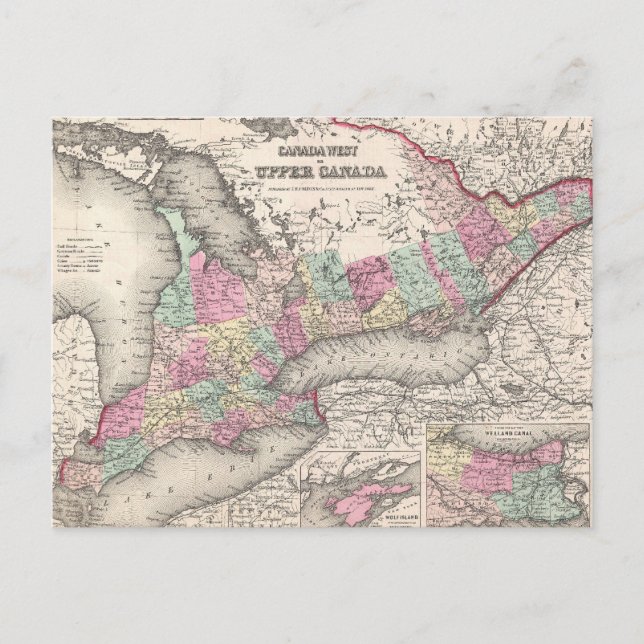 Postale Carte vintage de l'Ontario (1857) (Devant)