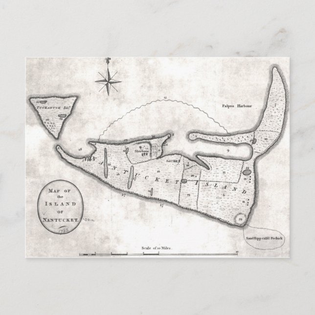 Postale Carte vintage de Nantucket (1782) (Devant)