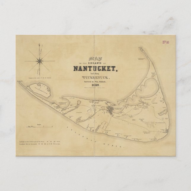 Postale Carte vintage de Nantucket (1838) (Devant)