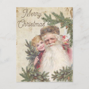 Postale Carte vintage de Noël Il représente Père Noël avec