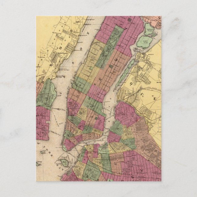 Postale Carte vintage de NYC et Brooklyn (1868) (Devant)