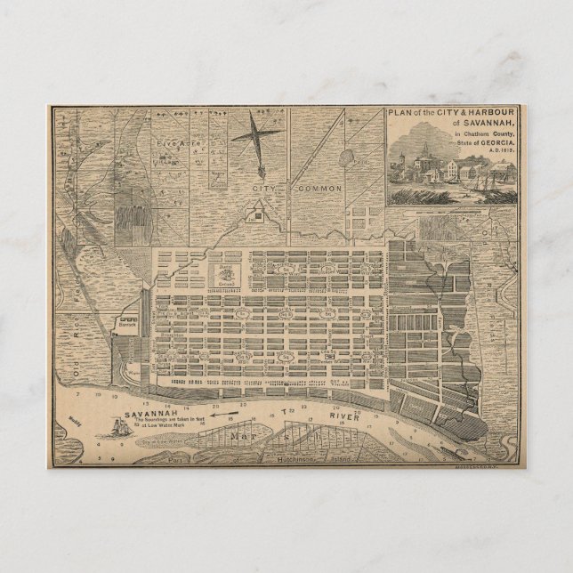 Postale Carte vintage de Savannah Georgia (1818) (Devant)
