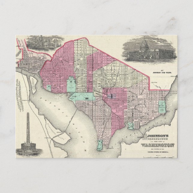 Postale Carte vintage de Washington (1866) (Devant)