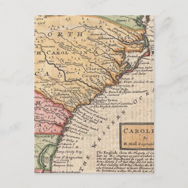 Postale Carte vintage des Carolinas (1746) (Devant)