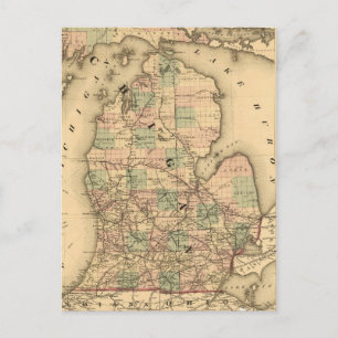 Postale Carte vintage des chemins de fer du Michigan (1876