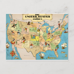 Postale Carte Vintage des États-Unis