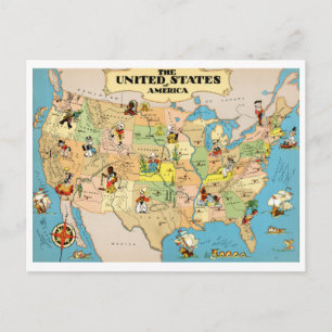 Postale Carte Vintage des États-Unis