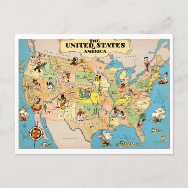 Postale Carte Vintage des États-Unis (Devant)