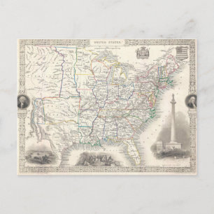 Postale Carte vintage des États-Unis par Tallis et Rapkin