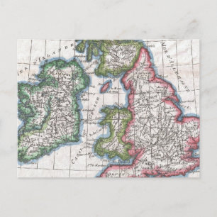 Postale Carte vintage des îles britanniques (1780)