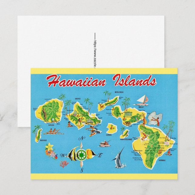 Postale Carte vintage des îles hawaïennes  (Devant / Derrière)