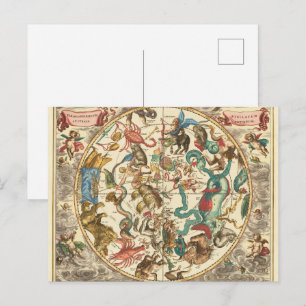 Postale Carte vintage du ciel de l'hémisphère sud de 1660