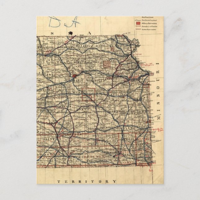 Postale Carte vintage du Kansas (1884) (Devant)