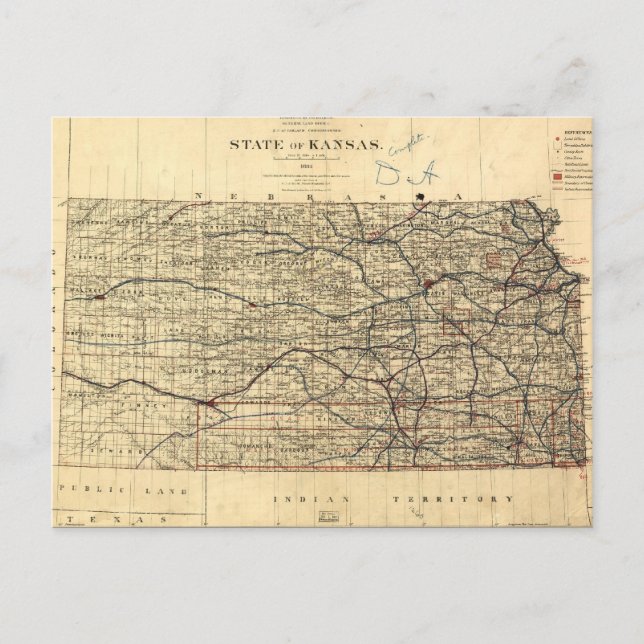 Postale Carte vintage du Kansas (1884) (Devant)