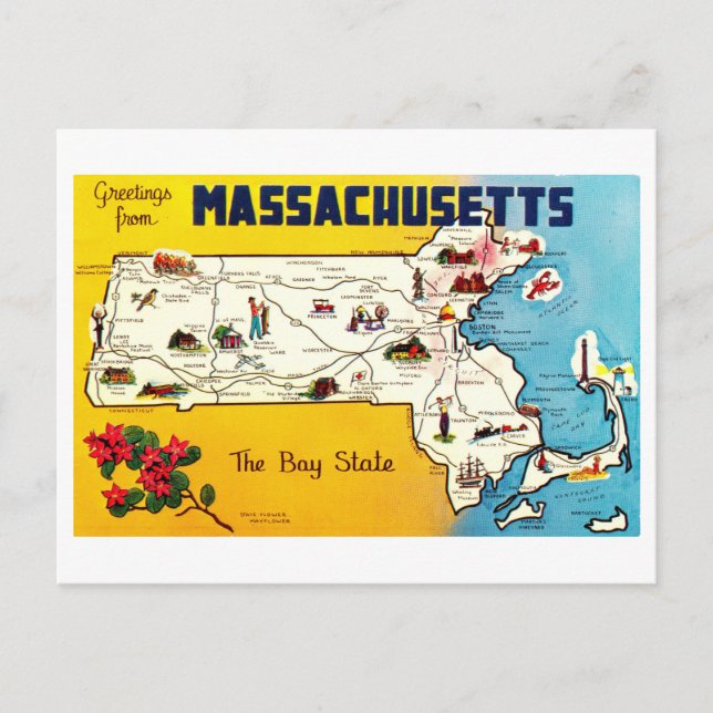 Postale Carte vintage du Massachusetts (Devant)