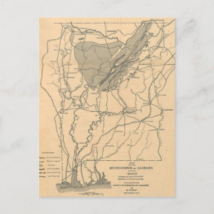 Postale Carte vintage du réseau fluvial de l'Alabama (1887