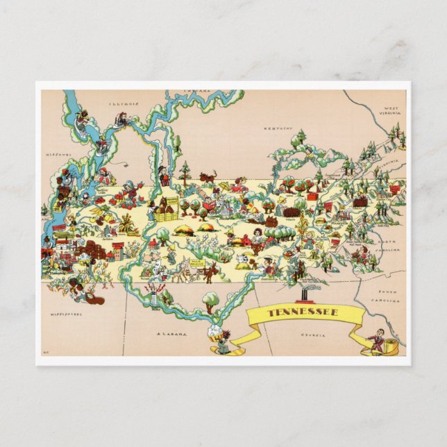 Postale Carte Vintage du Tennessee (Devant)