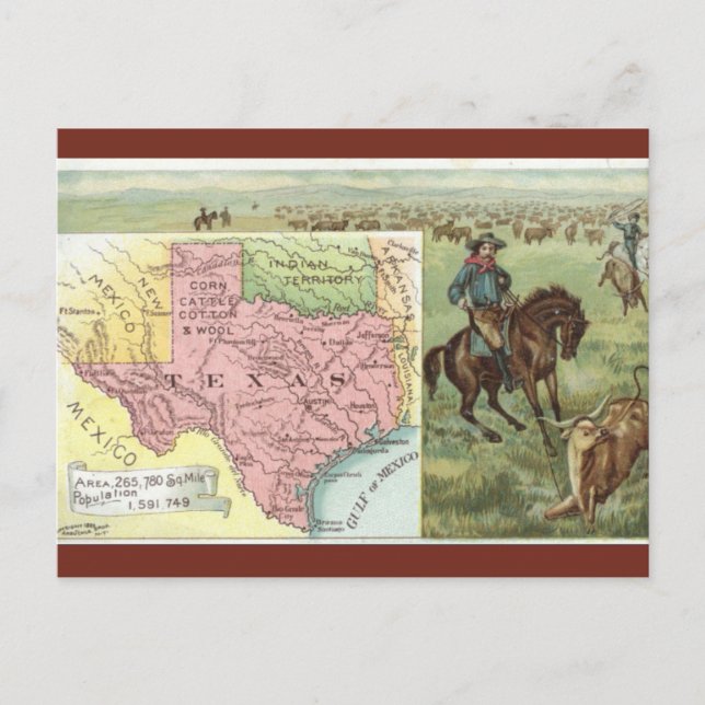 Postale Carte vintage du Texas (Devant)
