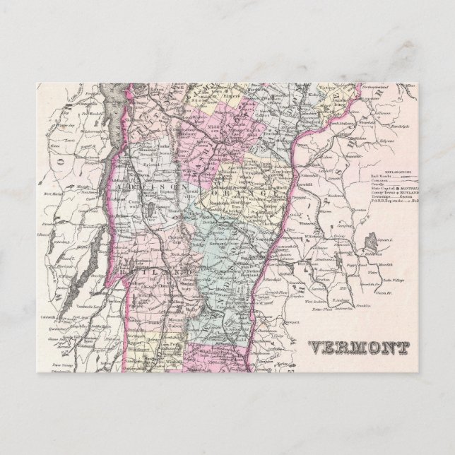 Postale Carte vintage du Vermont (1855) (Devant)