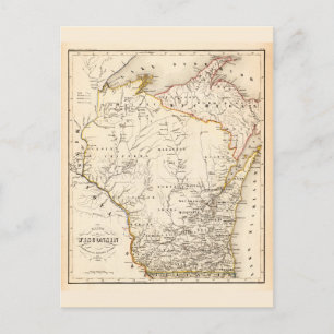 Postale Carte vintage du Wisconsin 1852