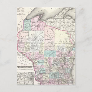 Postale Carte vintage du Wisconsin (1855)