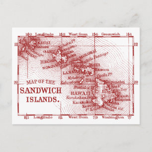 Postale Carte vintage Hawaii, Rouge