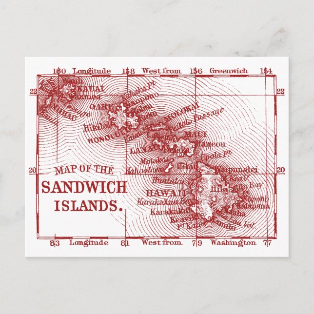 Postale Carte vintage Hawaii, Rouge (Devant)