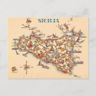 Postale Carte vintage illustrée de la Sicile - Carte posta