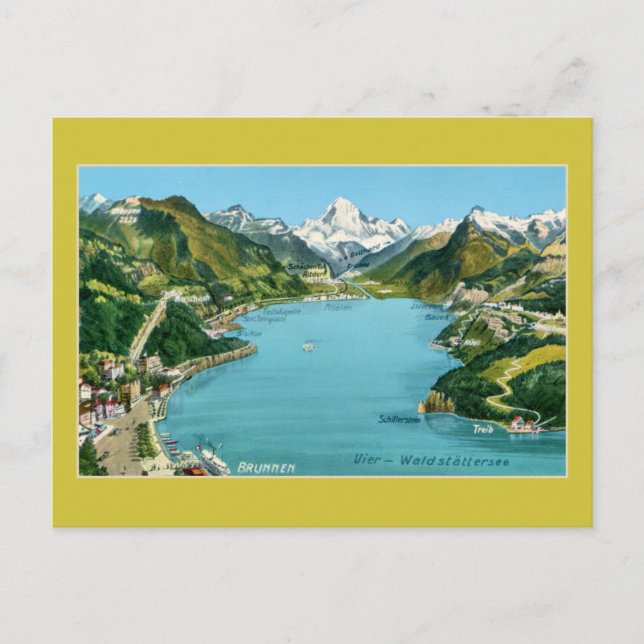 Postale Carte vintage illustrée Lac Lucerne (Devant)