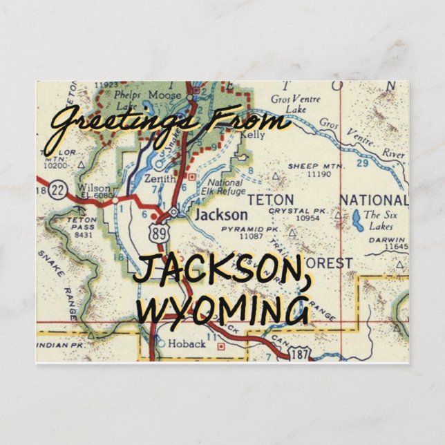 Postale Carte Vintage Jackson Wyoming (Devant)