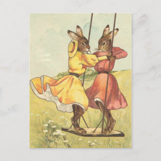 Postale carte vintage lapins à balancier