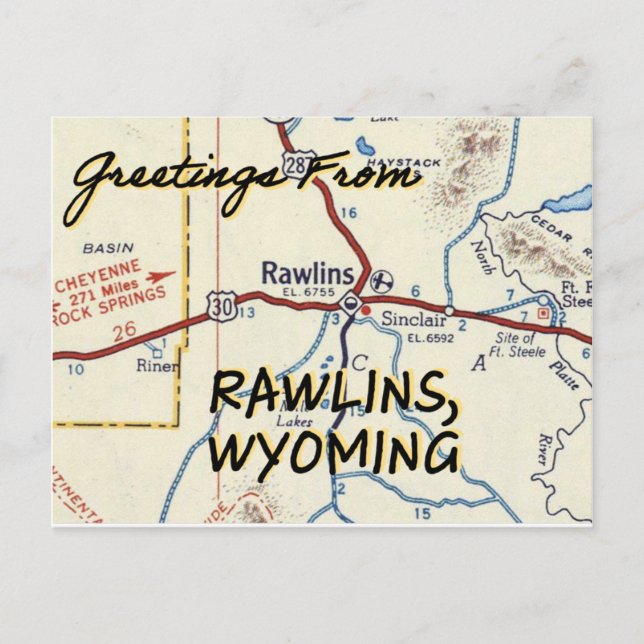 Postale Carte Vintage Rawlins WY (Devant)
