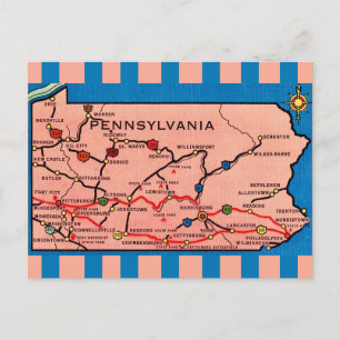 Postale Carte vintage rayée de Pennsylvanie 