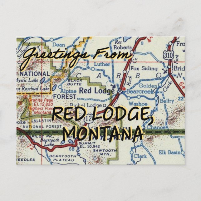 Postale Carte Vintage Red Lodge MT (Devant)