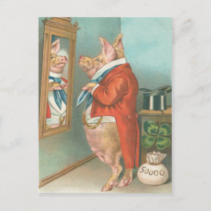 Postale Carte vintage Saint-Patrick porc trèfle jour de la