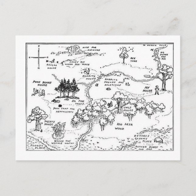 Postale Carte vintage Style Bois de 100 acres (Devant)