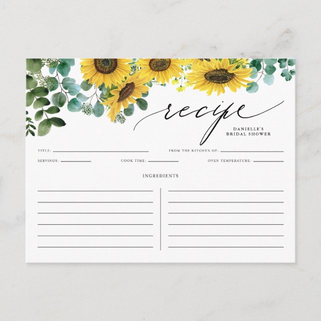 Postale Carte Watecolor Sunflowers et Eucalyptus Recette (Devant)