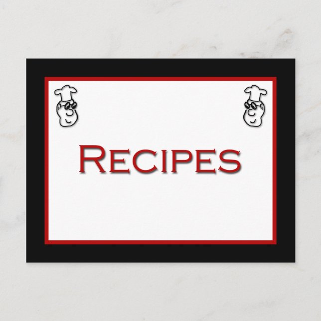 Postale Cartoon Chef Rouge Noir Blanc Recette Carte (Devant)