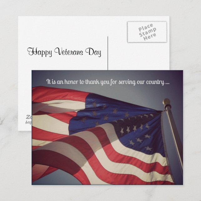 Postale C'est un honneur ... Carte de la fête des vétérans (Devant / Derrière)