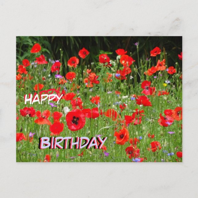 Postale Champ de Coquelicots Rouges Carte d'anniversaire J (Devant)