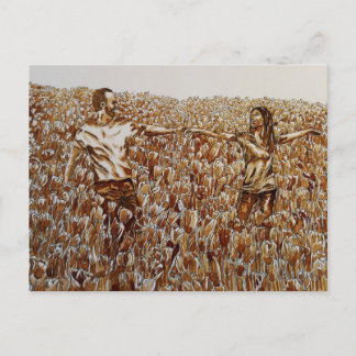 Postale Champ de tulipes café & encre croquis carte postal