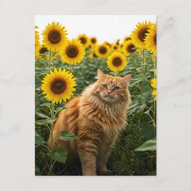 Postale Chat au gingembre mignon dans Sunflower Carte post (Devant)