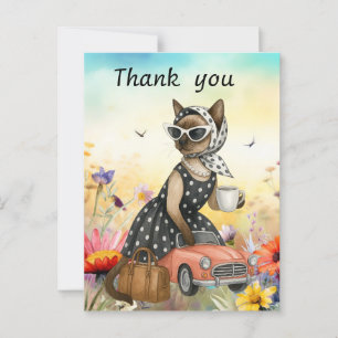 Postale Chat est dans le carte de remerciements de fleur