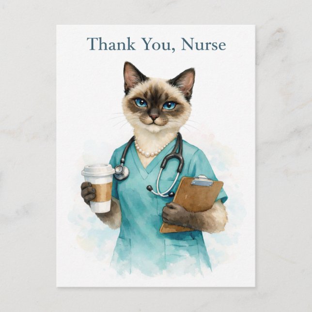 Postale Chat infirmière avec café avec carte de remercieme (Devant)