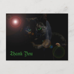 Postale chat noir aux yeux verts sur noir merci carte post