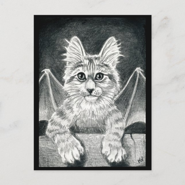 Postale chat noir et blanc gargoyle Halloween carte postal (Devant)
