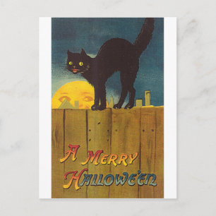 Postale Chat noir vintage sur la carte d'Halloween de clôt