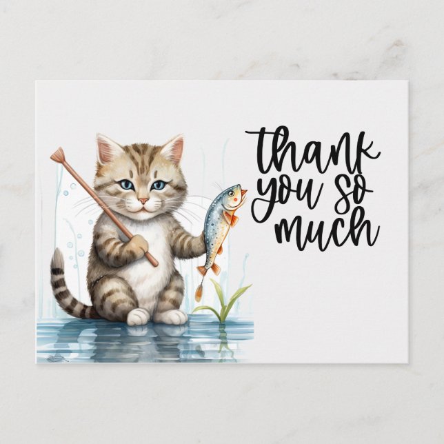 Postale Chat roux Carte de remerciement chat pêche  (Devant)