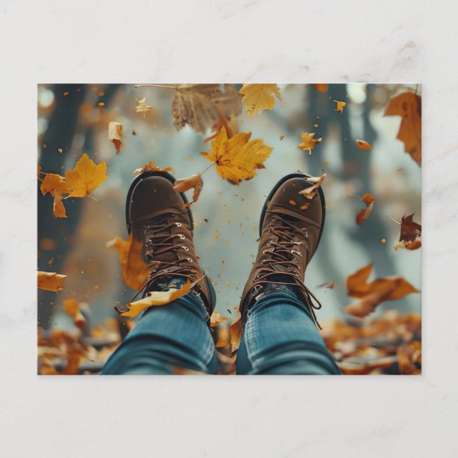 Postale chaussures de carte de voeux et feuilles de chute (Devant)